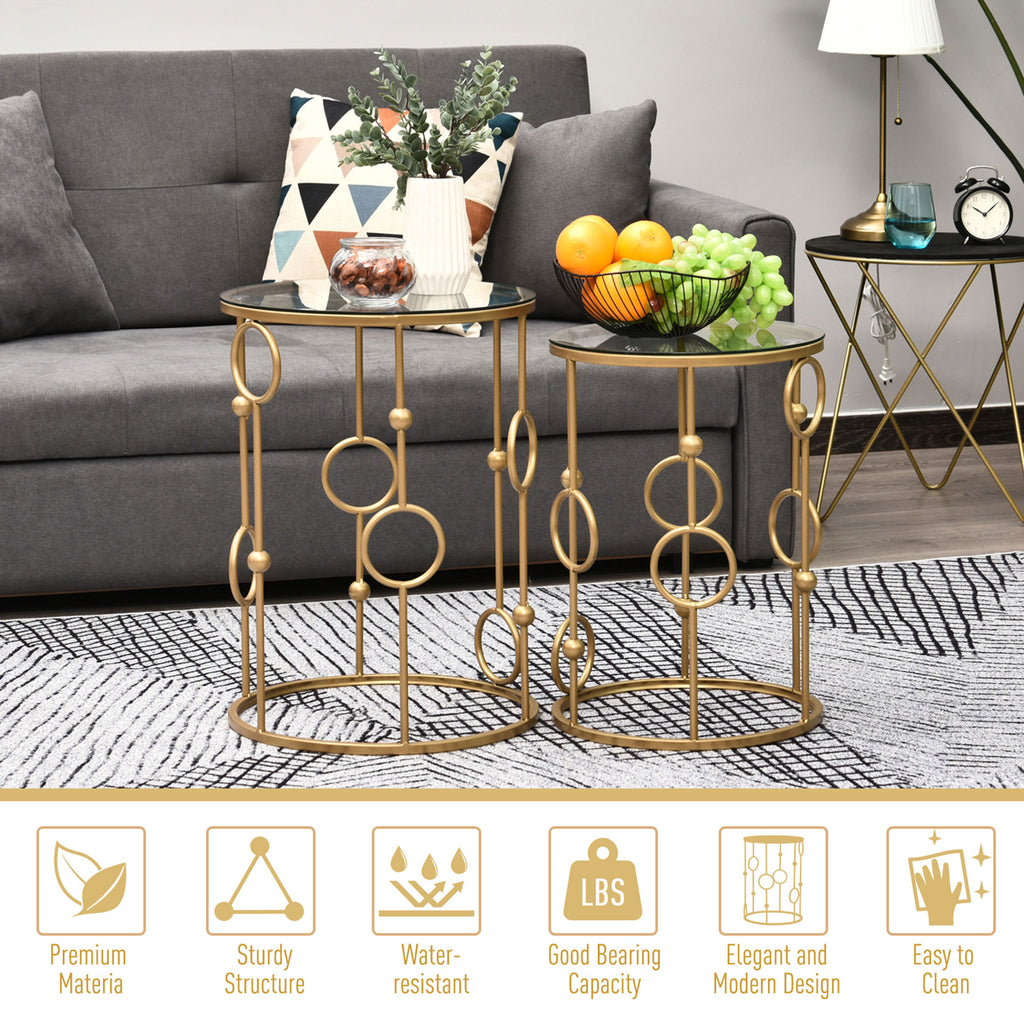 Nesting Round Coffee Table Set Of 2 - Gold Tone
