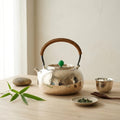 Pure 999 Fine Silver Handcrafted Hammered Silver Teapot with Traditional Woven Handle and Green Jade Knob - Handicraft