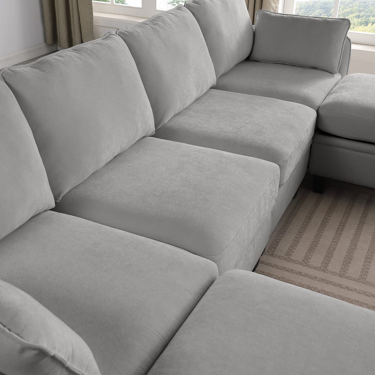 109 Inch Gray Chenille Modular Sectional Sofa,  L-Shaped Cloud Couch With Storage Ottoman, DIY Combination For Living Room