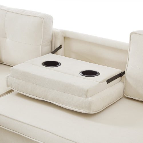L-Shaped Pull Out Sleep Sofabed, Modern Reversible Sleeper Sectional Sofa, 3 In 1 Convertible Sofa Bed With Storage Chaise, Drop-Down Table, Cup Holders And Charging Ports