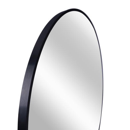 32 Inch Black Metal Framed Round Bathrrom Mirror For Wall.
