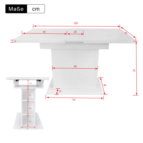 Extendable Dining Table, Dining Table With Storage, Rectangular Dining Table, Coffee Leisure Table, Modern Simple Iron Dining Table, Space-saving Multifunctional Dining Table, White