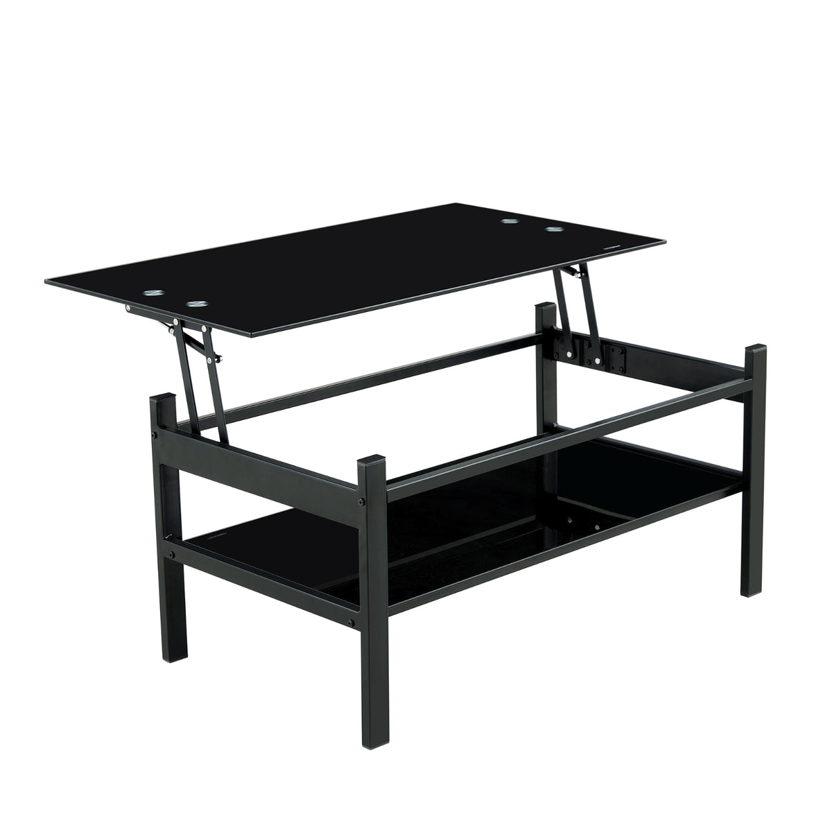 Glass Lift Top Coffee Table, 2-Layer Tempered Glass, Modern Simple, Black