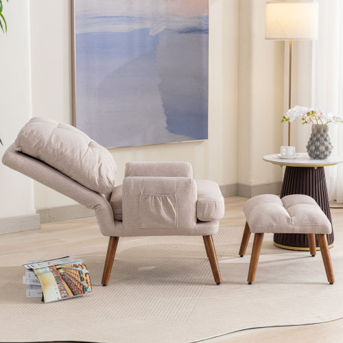 Lounge Chair With Footrest, 5-stage Adjustable Backrest, Tiltable, Chair With Side Pockets