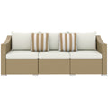 Rattan Wicker 3 Seater Patio Couch With Cushions, 2 Throw Pillows, Outdoor Furniture Rattan Sofa, Cream White