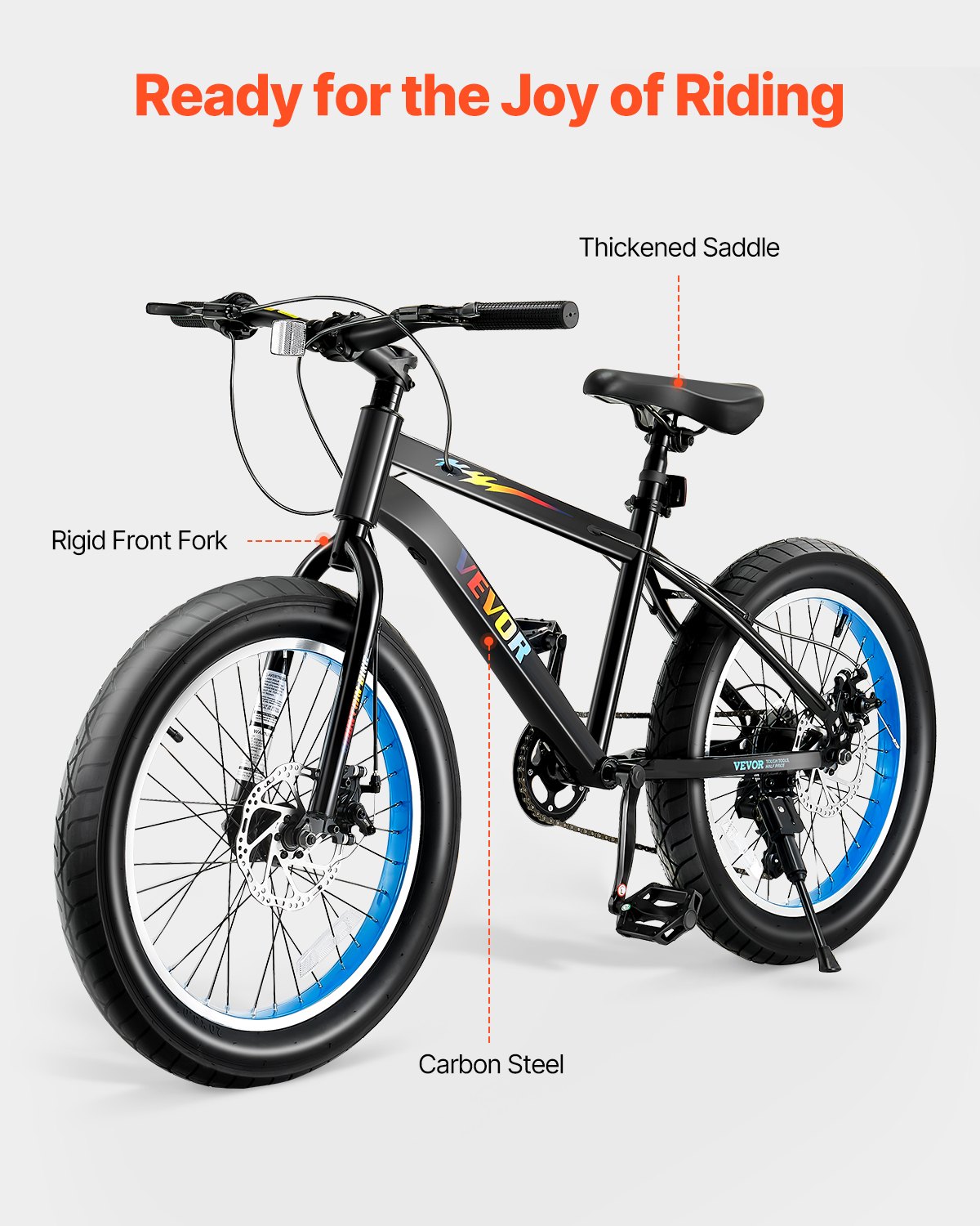 VEVOR Mountain Bike, 20 Inch MTB Bicycle With 7 Speeds SHIMANO Twist Shifting, Comfort Saddle, Dual Disc Brakes, High Carbon Steel Frame, Fat Tire Sport Cycling Bicycle For Trail Snow