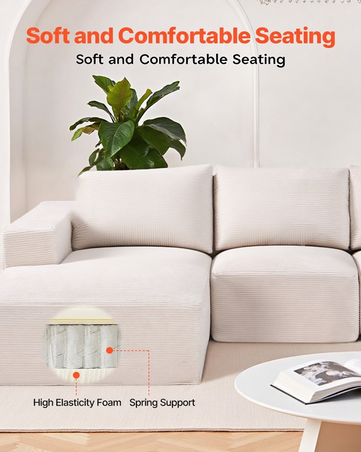 Modular Sectional Sofa, U Shaped Modular Sofa With Chaise, Cloud Sectional Couch With High Rebound Sponge And Density, Upholstered Corduroy Couch With Cushion For Living Room, Bedroom, Beige