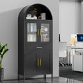 73 Inch Metal Tall Arched Display Cabinet, Metal Arched Bookshelf With Doors,Shelves,Drawers, Modern Freestanding Bookcase For Home Office Bar Living Room ,Black