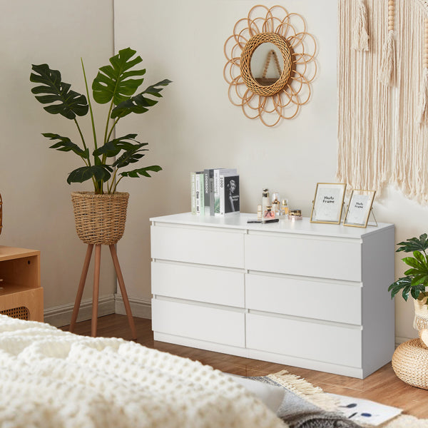 6 Drawer Double Dresser For Bedroom, Wide Storage Cabinet For Living Room Home Entryway, White
