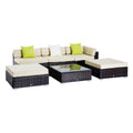 6 PC Rattan Sofa Coffee Table Set Sectional Wicker Weave Furniture For Garden Outdoor Conservatory W/ Pillow Cushion Brown