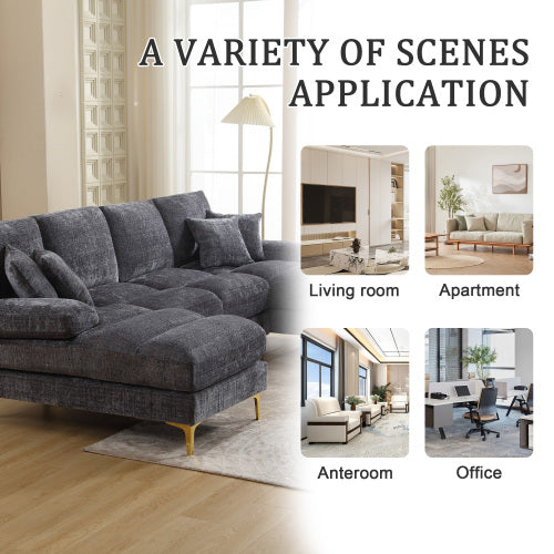 GOMYWAY Sectional Couches For Living Room Modular Sofa With Double Chaise U- Shaped Sofa Set With Chenille Fabric For Home Furniture