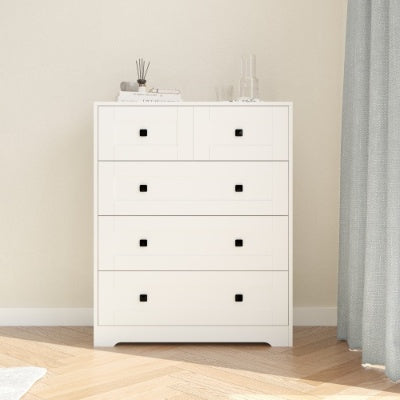 White 5 Drawer Dresser | Farmhouse Chest of Drawers