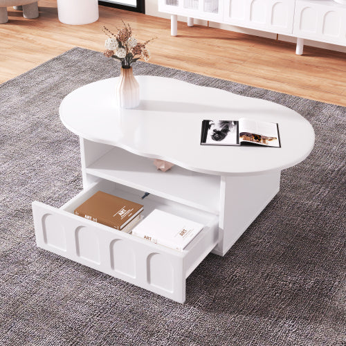 Cloud-Shaped Coffee Table With Drawer And Storage Compartments