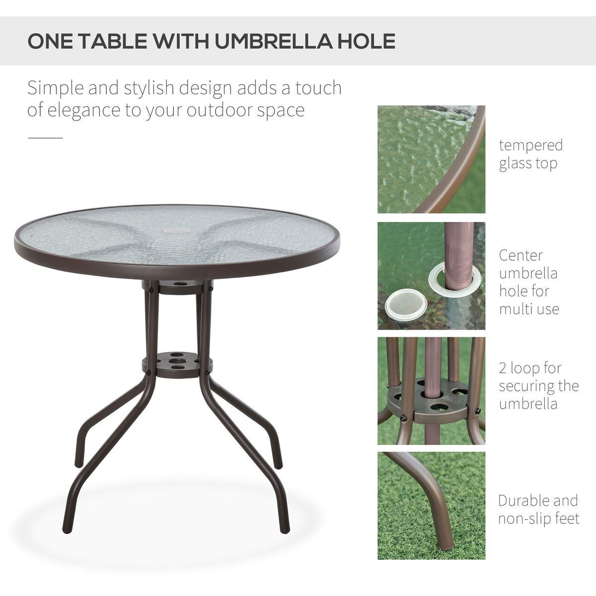 6-Piece Patio Dining Set With Umbrella, Folding Chairs & Glass Table, Beige - Outdoor Meal Setup