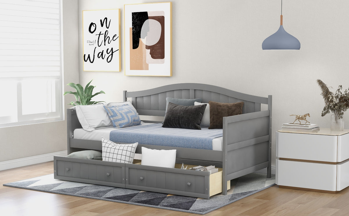 Twin Wooden Daybed With 2 Drawers, Sofa Bed, No Box Spring Needed - Gray