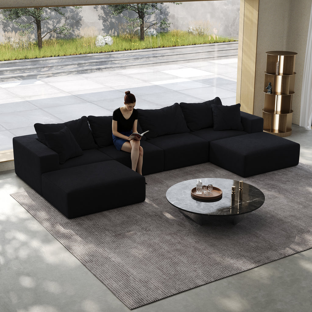 Oversized Sponge Cloud Sofa,Modern Upholstered Sectional Sofa Couch Set,Modular 162 L Shaped Sectional Living Room Sofa Set With 6 Pillows,Free Combination Sofa Couch For Living Room,Bedroom