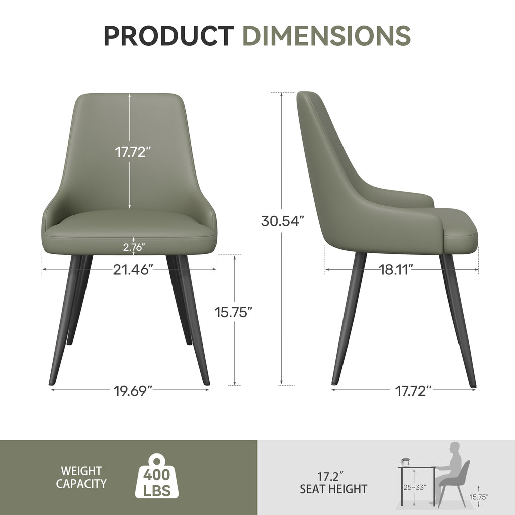 Modern Dining Chairs Set Of 2, Faux Leather Upholstered Dining Room Chairs With Widened Seat, Armless Side Chairs With Metal Legs