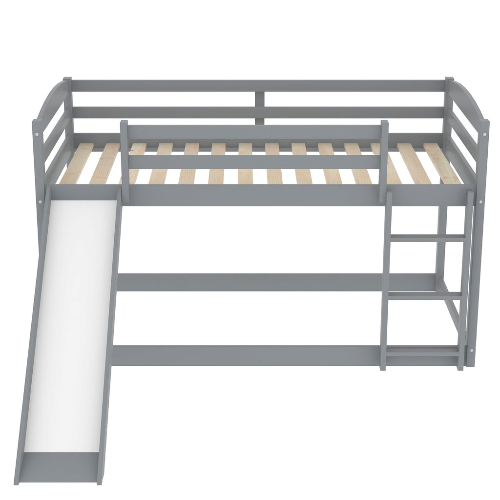 Gray Twin Twin Bunk Bed Convertible Slide Ladder