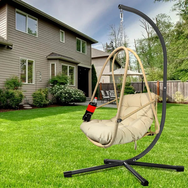 Hanging Egg Chair With Stand - Indoor/Outdoor Woven Rattan Swing Chair With Stand - 350lb Capacity