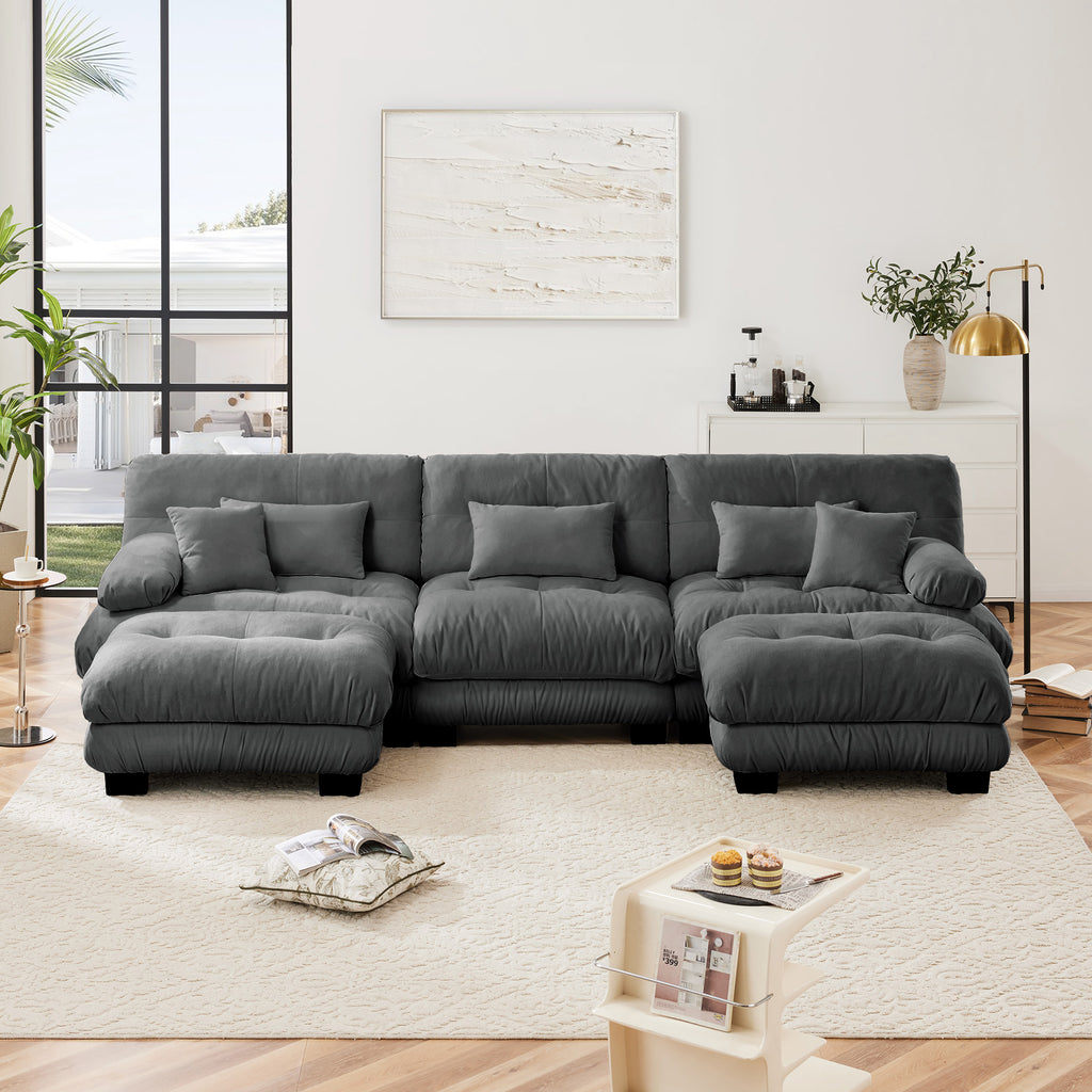 Luxury Modular Sectional Sofa Couch - Oversized U Shaped Cloud Couch For Living Room,Deep Seat Sofa Couch With 2 Ottomans ,Chenille Gray