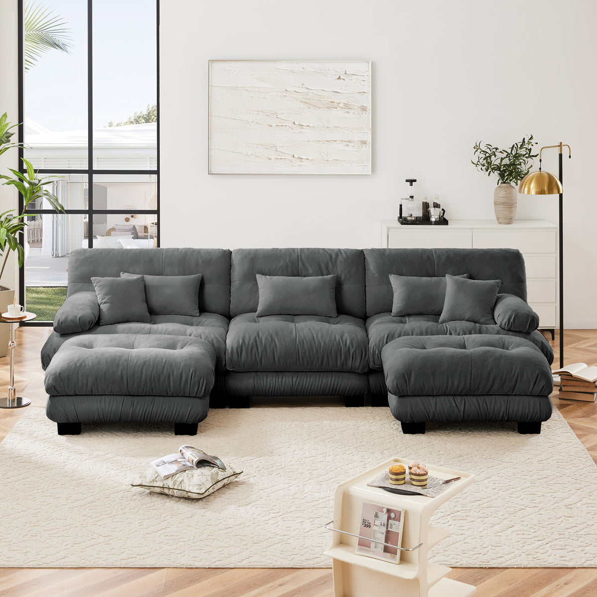 Luxury Modular Sectional Sofa Couch - Oversized U Shaped Cloud Couch For Living Room,Deep Seat Sofa Couch With 2 Ottomans ,Chenille Gray