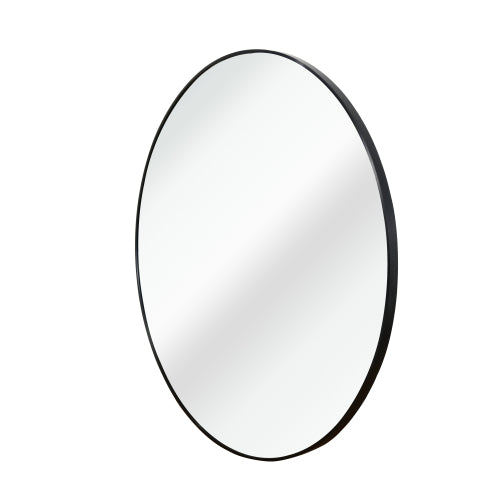 32 Inch Black Metal Framed Round Bathrrom Mirror For Wall.