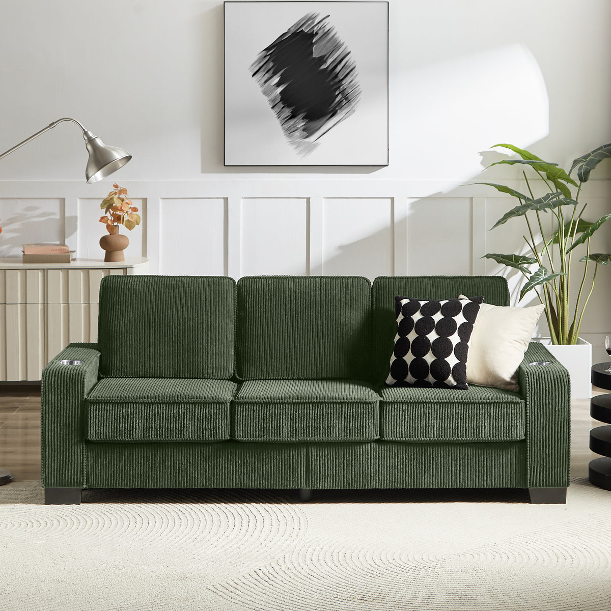 83.86 Corduroy Fabric Sofa,Modern Compressed Couch,3  Seater Sofa, Furniture For Living Room,Bedroom,office ,Green