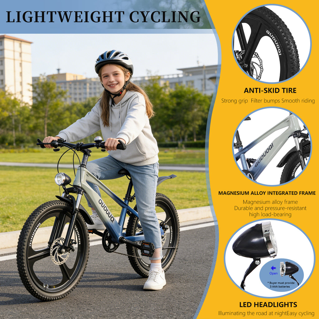 FKZNPJ 20 Inch Kids Mountain Bike, 7-Speed Youth Bicycle With Magnesium Alloy Frame  One-Piece Wheels, Lightweight Kids Bike For Boys And Girls Ages 8  -12