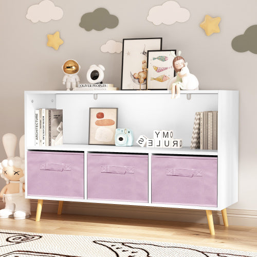 Fiberboard Children's Bookshelf With Foldable Fabric Drawers