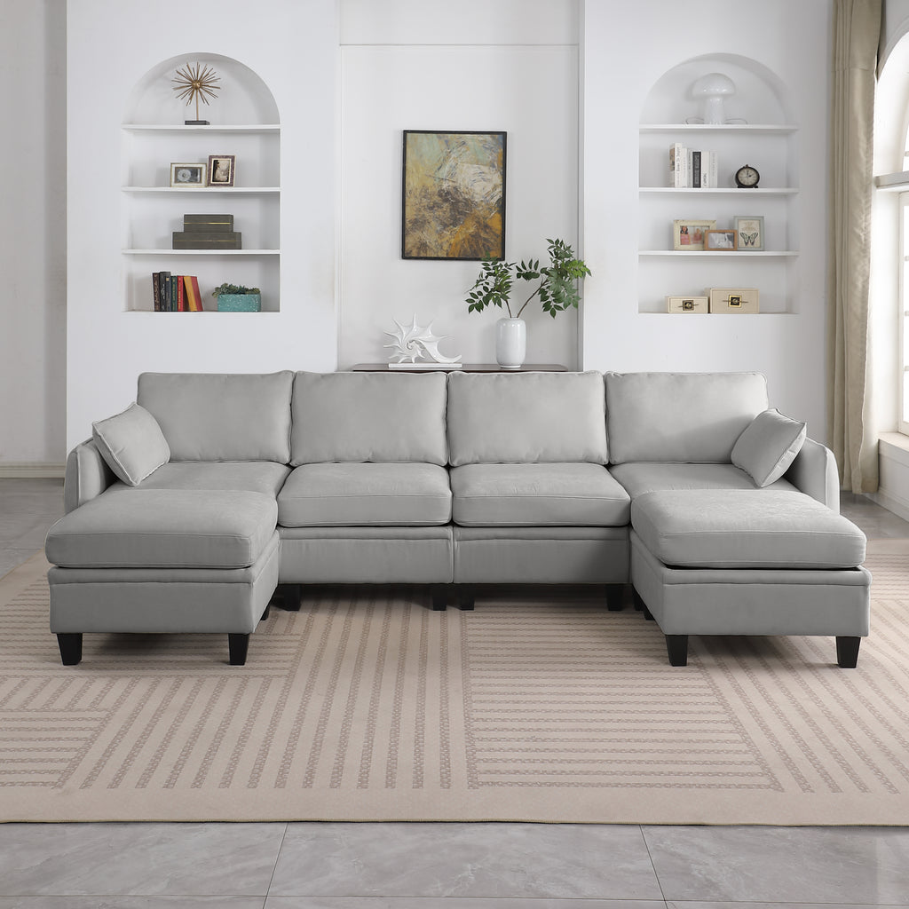 109 Inch Gray Chenille Modular Sectional Sofa,  L-Shaped Cloud Couch With Storage Ottoman, DIY Combination For Living Room
