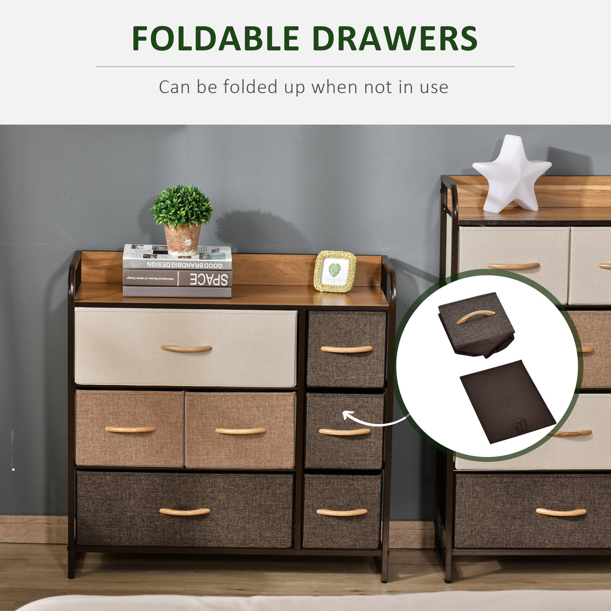 3-Tier Storage Organizer for Bedroom Entryway, 7-Drawer Dresser with Steel Frame for Bedroom, Maple Wood