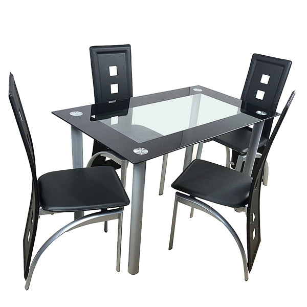 4pcs Long Backrest Square Hollow Decoration PU Leather Dining Chairs