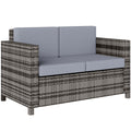 Rattan Sofa, 2 Seater Garden Furniture With Soft Padded Cushion And Armrests, Wicker Garden Loveseat For Patio, Mixed Grey