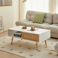 Rattan Coffee Table With Sliding Door And Solid Wood Legs