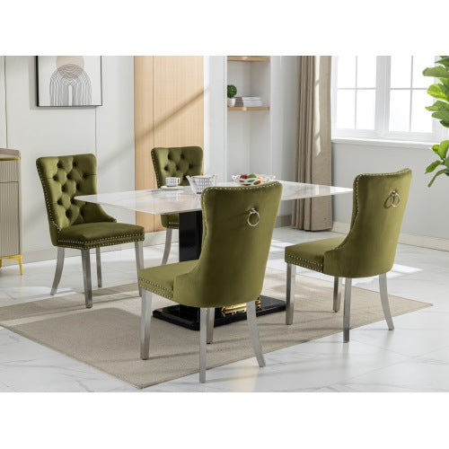 High-end Tufted Solid Wood Contemporary Velvet Upholstered Dining Chair With Chrome Stainless Steel Plating Legs,Nailhead Trim,Set Of 2