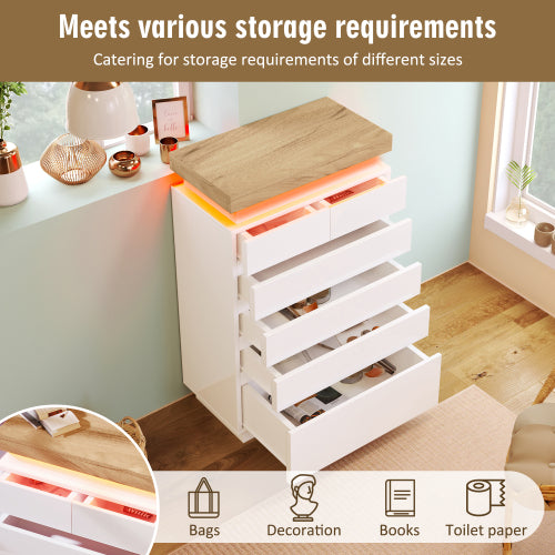 Chest Of Drawers,High-gloss Sideboard Cabinet With 6 Drawers,Storage With RGB LED App-controlled,Multi-purpose Cabinet For Living Room And Bedroom, 115 X 73 X 39 Cm, White