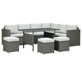 Wicker Outdoor Patio Furniture Set, L-Shaped 7 Piece Outdoor Dining Sectional Sofa with Dining Table and Chair, Storage Loveseat, Ottomans and Cushions, Mixed Gray
