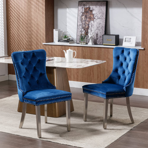 High-end Tufted Solid Wood Contemporary Velvet Upholstered Dining Chair With Chrome Stainless Steel Plating Legs,Nailhead Trim,Set Of 2