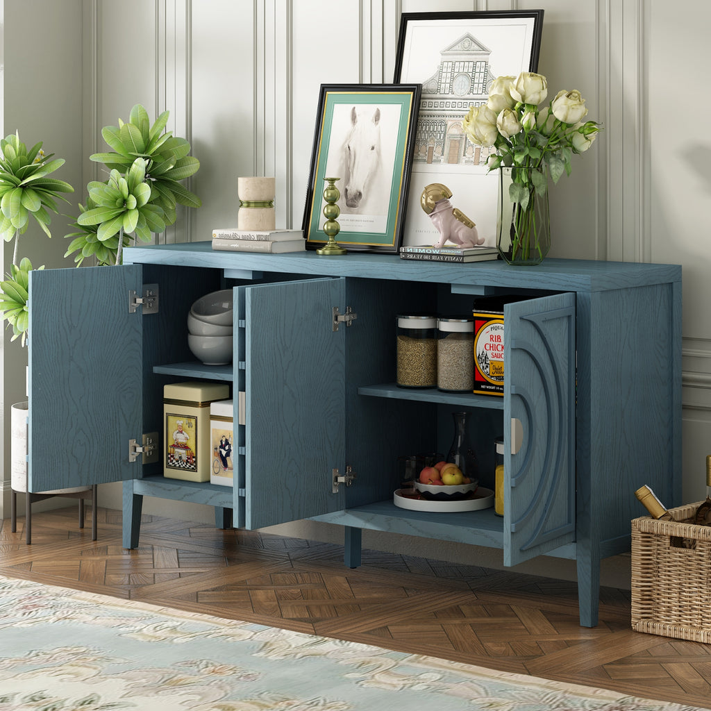 TREXM Retro Sideboard With Circular Groove & Round Metal Handle For Dining