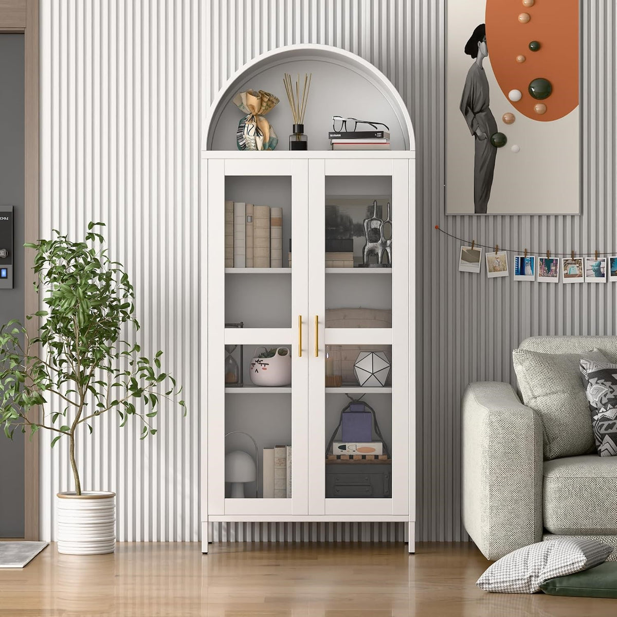 Metal Arched Household Storage Cabinet In Black And White Color