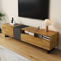 Colorblock TV Cabinet, Simple Contrasting Color Design, Three Doors And Two Compartments, U-Shaped Metal Legs, Retro Wood Grain