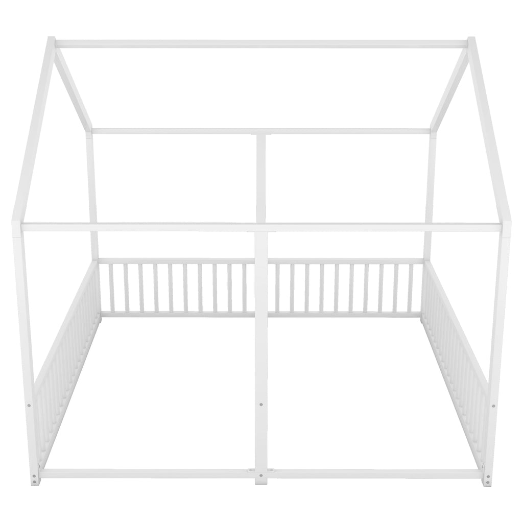 Metal Twin Size House Platform Beds, Two Shared Beds, White