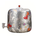 Pure 999 Fine Silver Ornate Silver-Tone Lotus and Carp Relief Beverage Dispenser - Handicraft