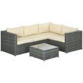3 Pieces PE Rattan Garden Furniture Set With 10 Cm Thick Cushions, 4 Seater Garden Corner Sofa Set With Glass Top Coffee Table, Outdoor Furniture For Patio, Porch, Beige