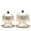 925 Sterling Silver Exquisite Silver-Toned Dragon Engraved Incense Burners Set with Intricate Details and Matching Platters - Handicraft