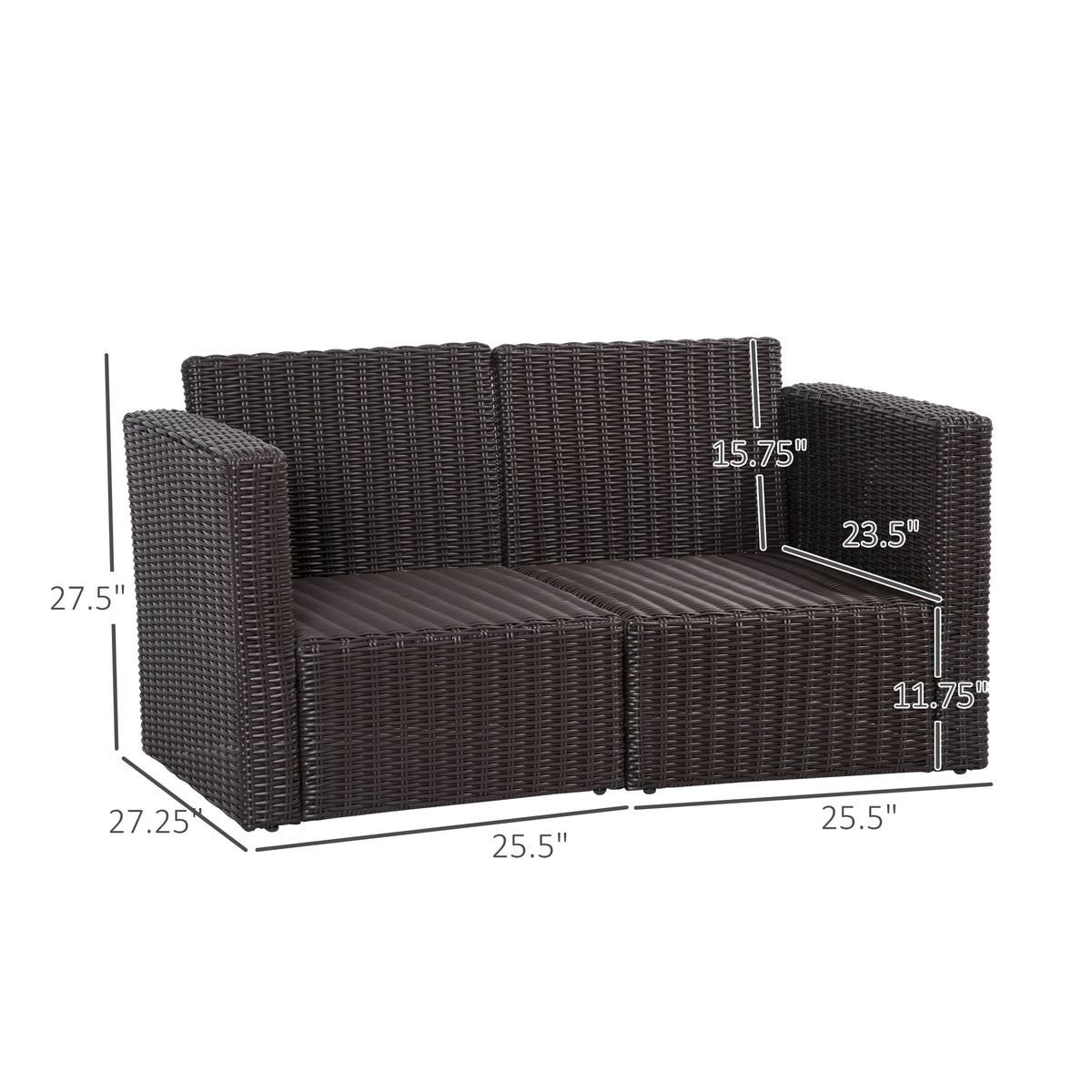 2 Piece Patio Wicker Corner Sofa Set, Outdoor PE Rattan Furniture, with Curved Armrests and Padded Cushions for Balcony, Garden, or Lawn, Dark Blue