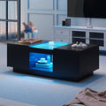 LED Coffee Table For Living Room, Modern Coffee Table With Storage With LED Lights, 2 Tiers And 2 Drawers, Large Living Room Center Tables Black