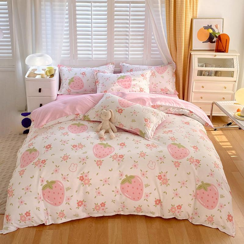 3 Piece Strawberry Duvet Cover Set Strawberry Print Bedding For Home Bedroom Decor Microfiber Quilt Cover Gifts Twin Full Queen King Size