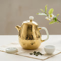 925 Sterling Silver Hammered Gilded Teapot with Elegant Milky White Handle and Finial - Handicraft