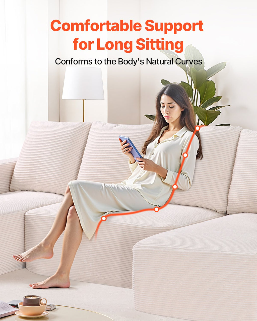 Modular Sectional Sofa, U Shaped Modular Sofa With Chaise, Cloud Sectional Couch With High Rebound Sponge And Density, Upholstered Corduroy Couch With Cushion For Living Room, Bedroom, Beige